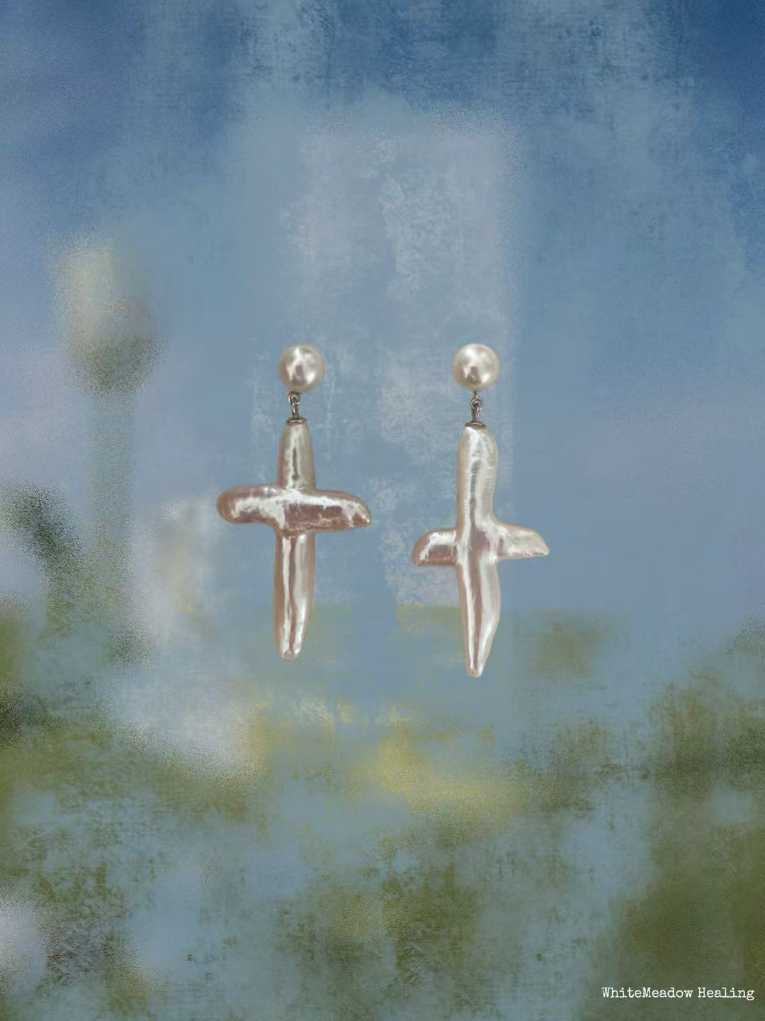 Meadow Pearl Cross Earrings